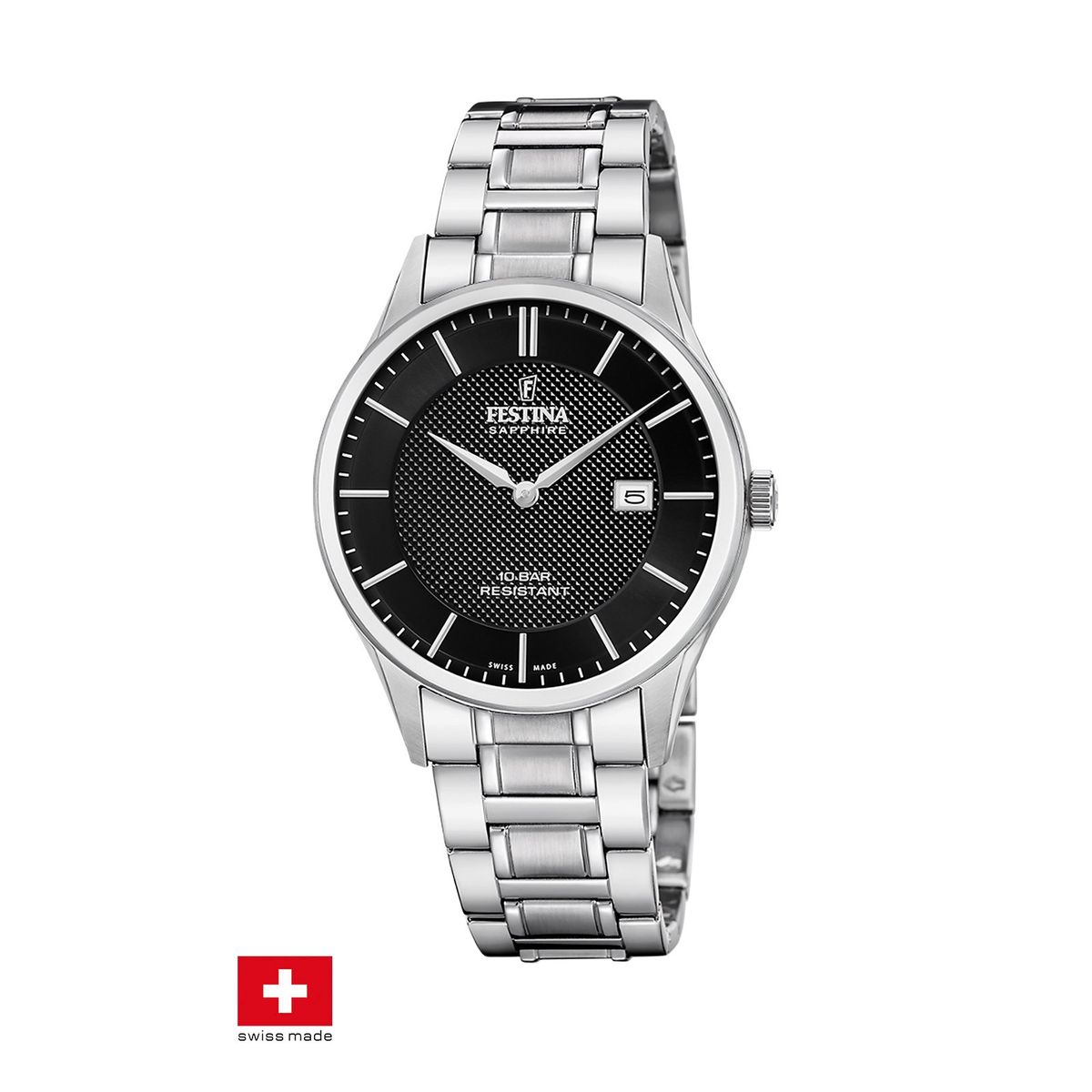 FESTINA SWISS - Reloj F20067/6 Festina Swiss Negro Hombre Acero Clásico