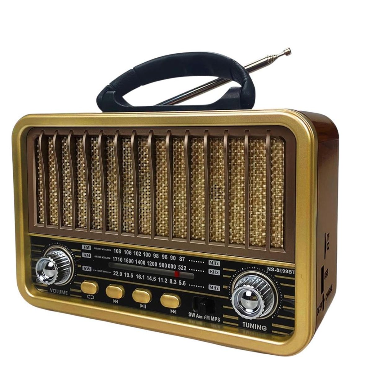 GENERICO - Radio Portátil Bluetooth Recargable Y A Pilas AMFM MP3 Vintage Café
