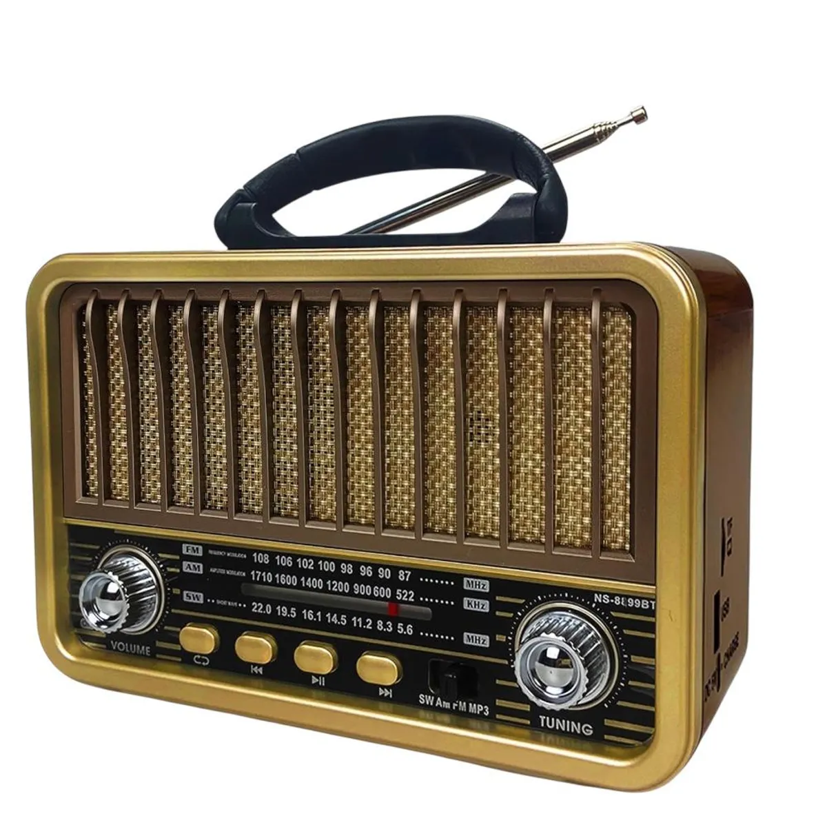 GENERICO - Radio Portátil Bluetooth Recargable Y A Pilas AMFM MP3 Vintage Café