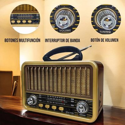 Imagen 2 del producto Radio Portátil Bluetooth Recargable Y A Pilas AMFM MP3 Vintage Café