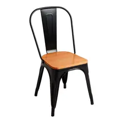 GLOBAL LATIN GROUP - Silla de Metal con Asiento de Madera Diseño Vintage y Elegante