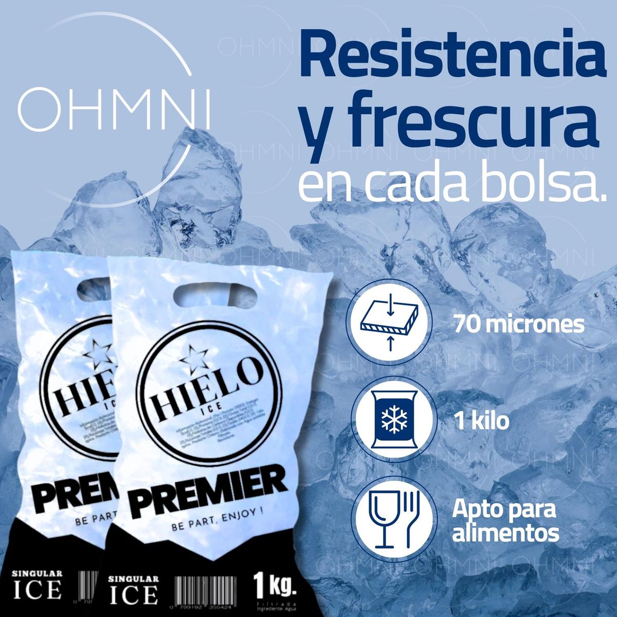 GENERICO - Bolsas Para Envasar Congelar Hielo 1 Kilo 300u con Manilla - Agua
