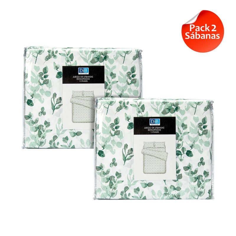 DIB - Pack 2 Sabanas Estampadas 15P Hojas Verde