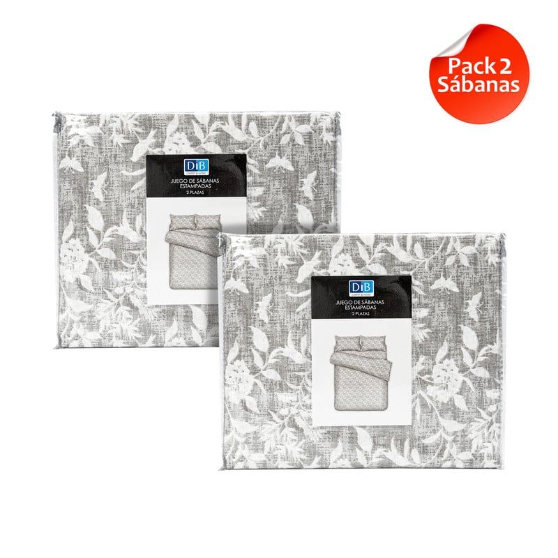 DIB - Pack 2 Sabanas Estampadas 2P Flores- Gris