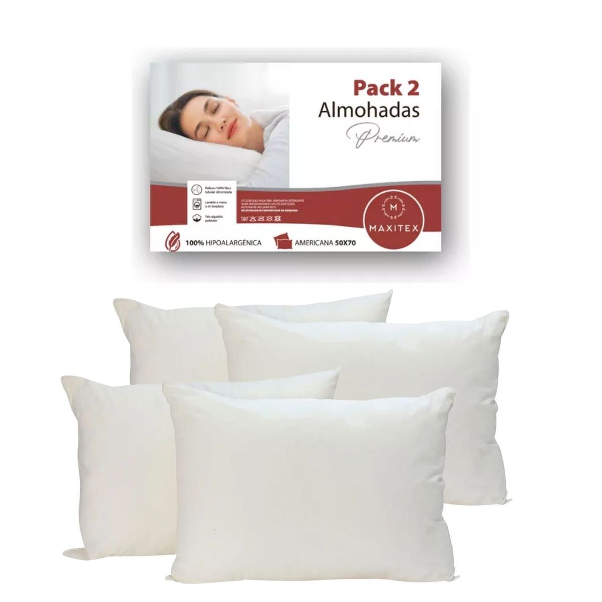 MAXITEX - Pack 4 almohadas 50x70 premium modelo maxitex