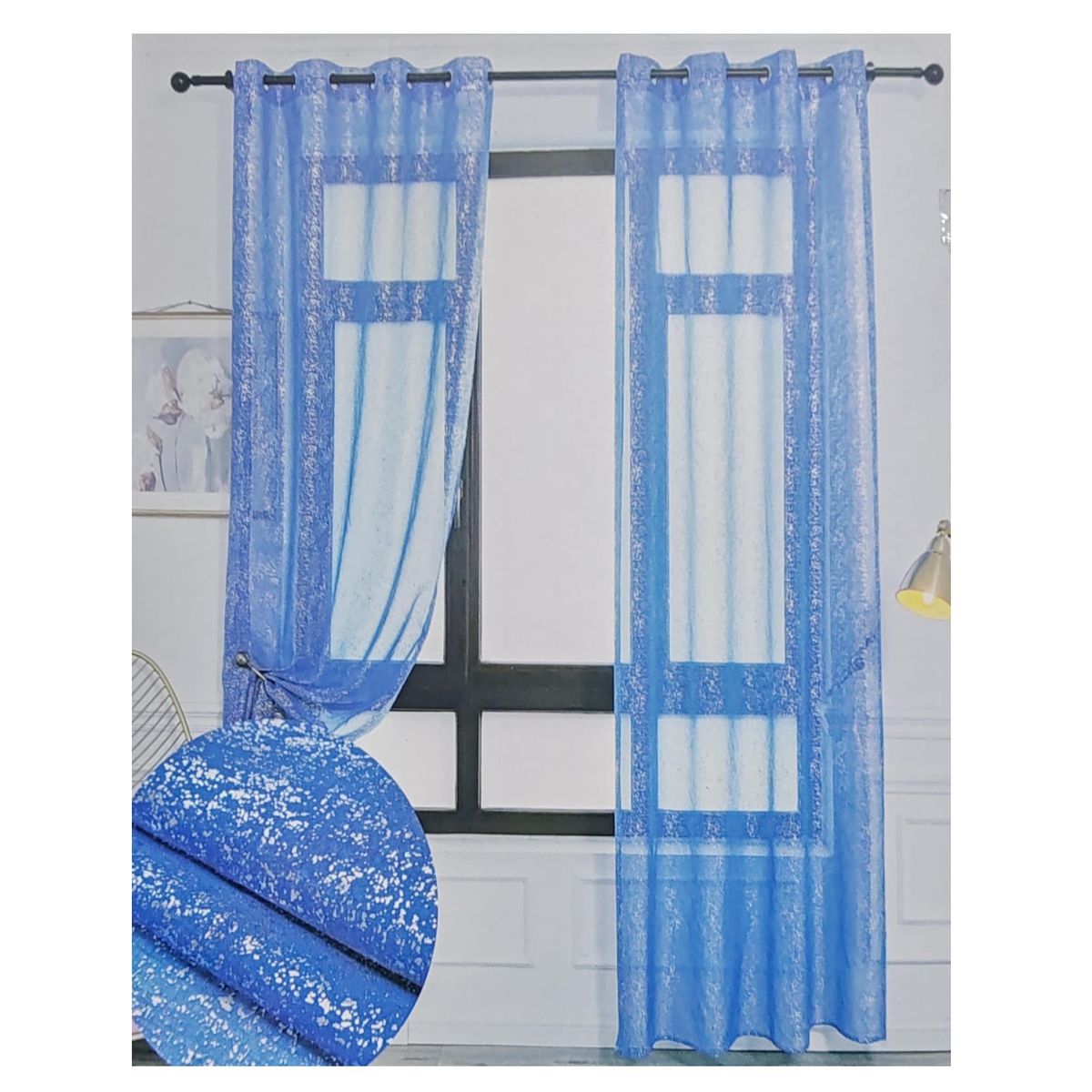 GENERICO - Set x 2 Velos Visillos Azules con Brillos Plateados 140x230 Cm. 2 Paños