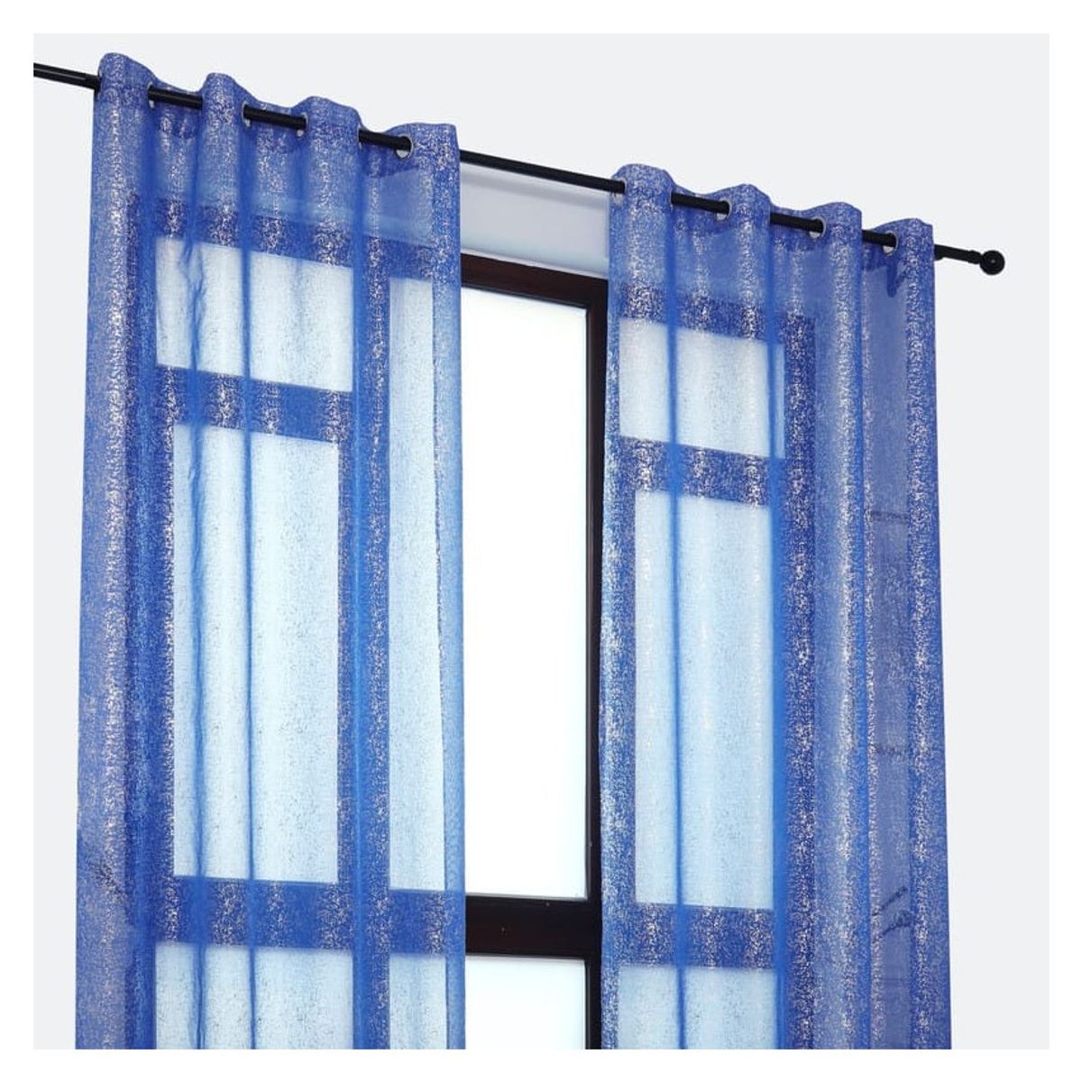 GENERICO - Set x 2 Velos Visillos Azules con Brillos Plateados 140x230 Cm. 2 Paños