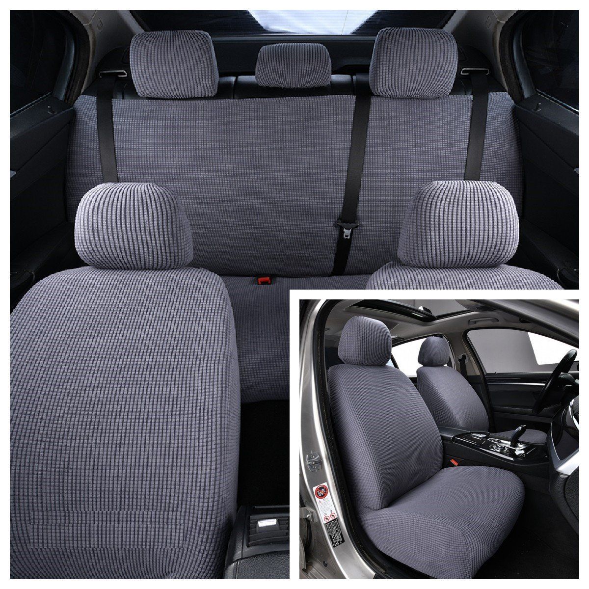 GENERICO - FUNDA ASIENTO DE AUTOS SET DE 3 PZA GRIS CUADRILLE TENG FEI