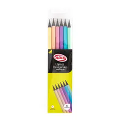 ADIX - Lapiz Grafito Hb Hexagonal 6 Unidades Color Pastel