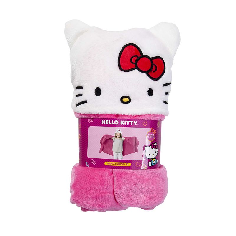 MASHINI - Manta capucha 3D 75x180 cm diseño Hello Kitty
