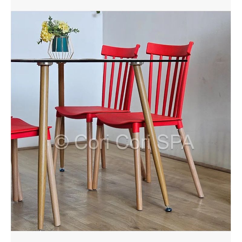 CORI CORI - Juego de Comedor Vidrio 120x80cm + 4 Sillas Windsor Roja