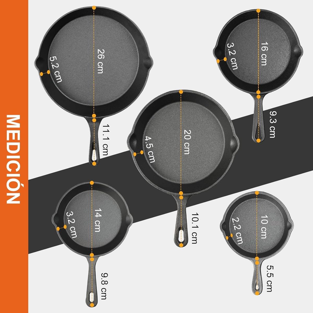 YOMYM - Sartenes De Hierro Fundido Juego De Sartenes 5 Piezas 10-26 cm
