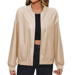 RURUTOTO - Chaqueta PU Mujer Beige