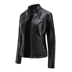 RURUTOTO - Chaqueta PU Biker Casual Mujer Negro.