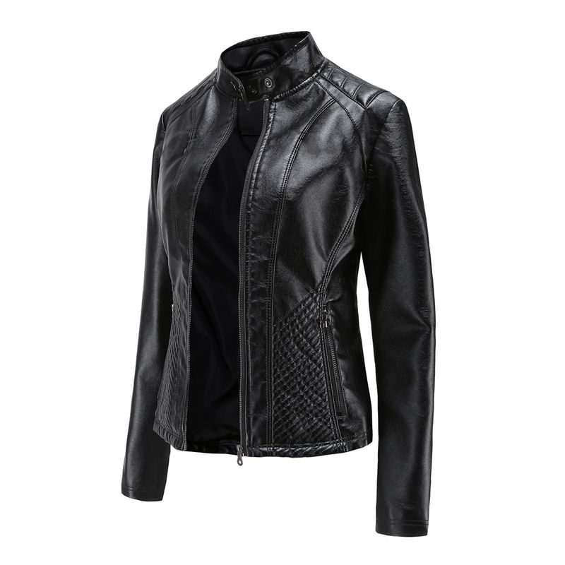 RURUTOTO - Chaqueta PU Biker Casual Mujer Negro.