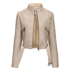 RURUTOTO - Chaqueta De PU Biker Mujer Beige