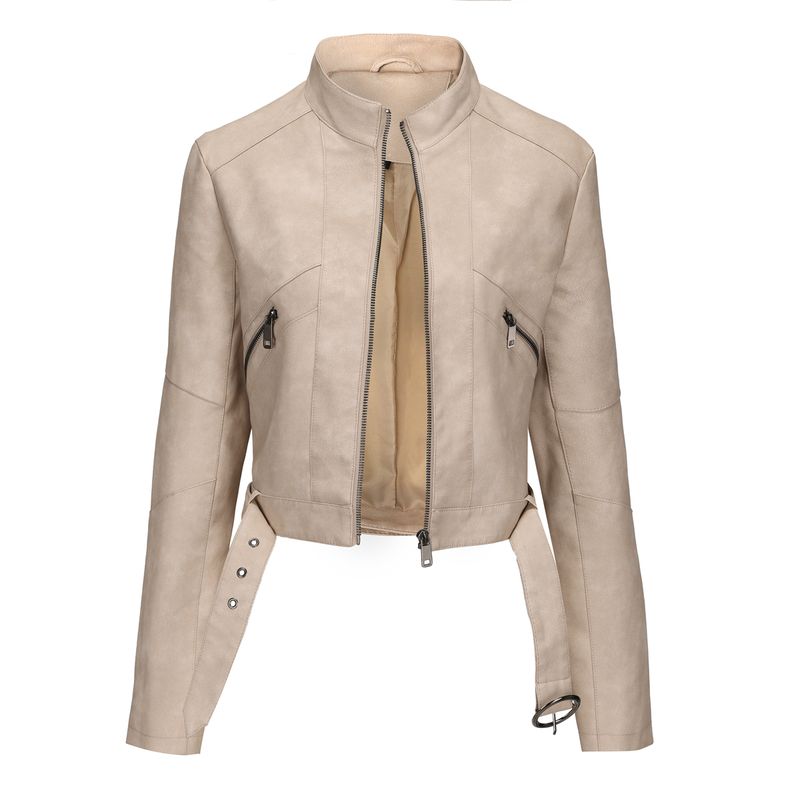 RURUTOTO - Chaqueta De PU Biker Mujer Beige