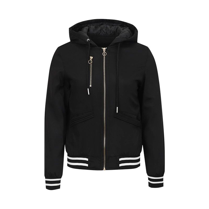 RURUTOTO - Chaqueta bomber con capucha para mujer Negro.