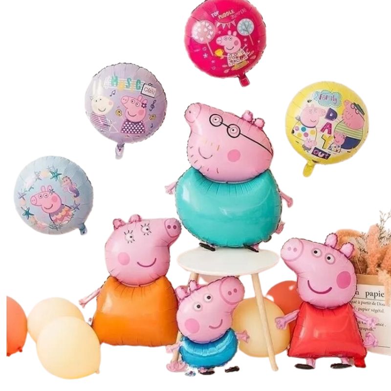 GENERICO - Set de Globos aluminio 8 piezas peppa pig familia
