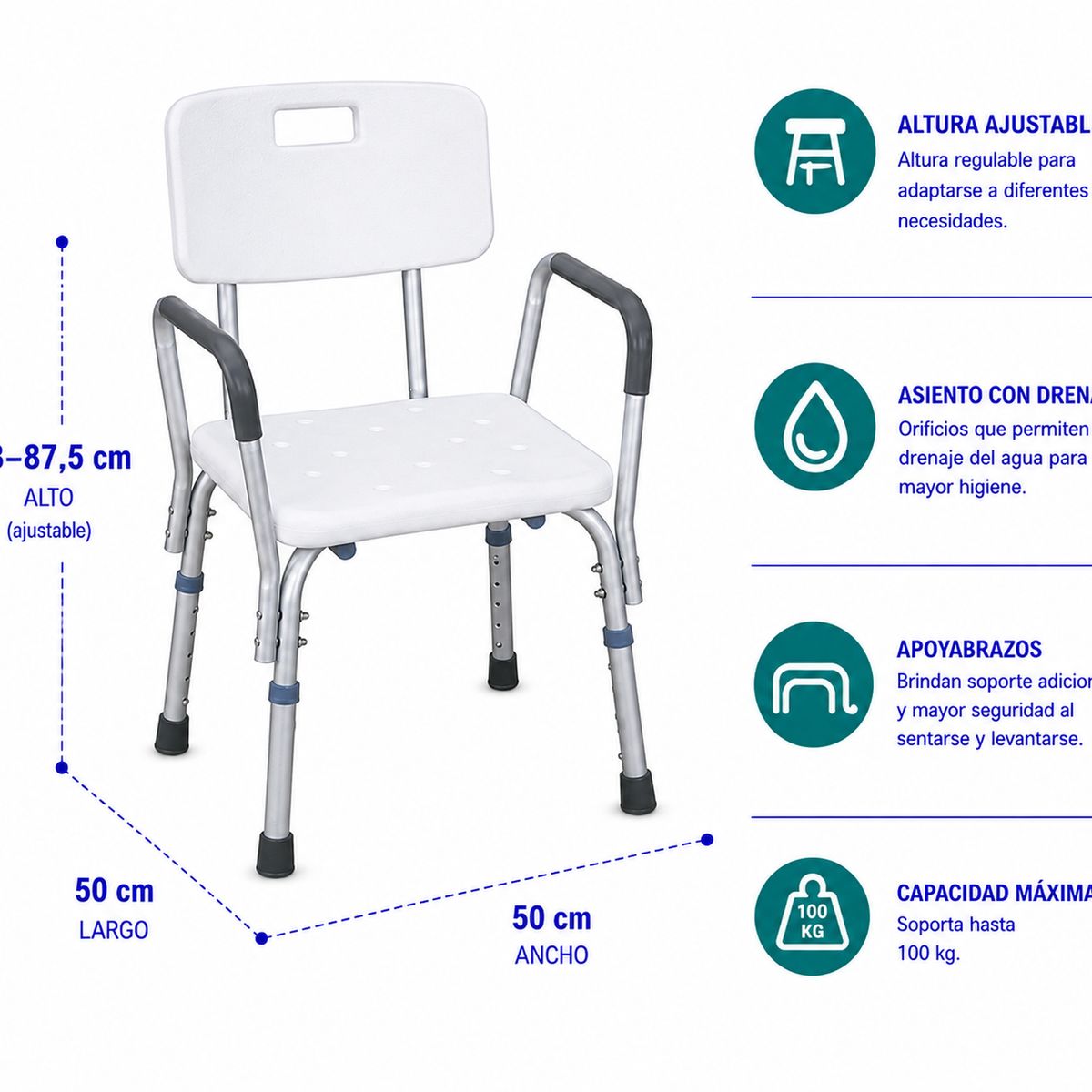 GLOMED - Silla De Baño Apoya Brazos Fijo MAXCARE