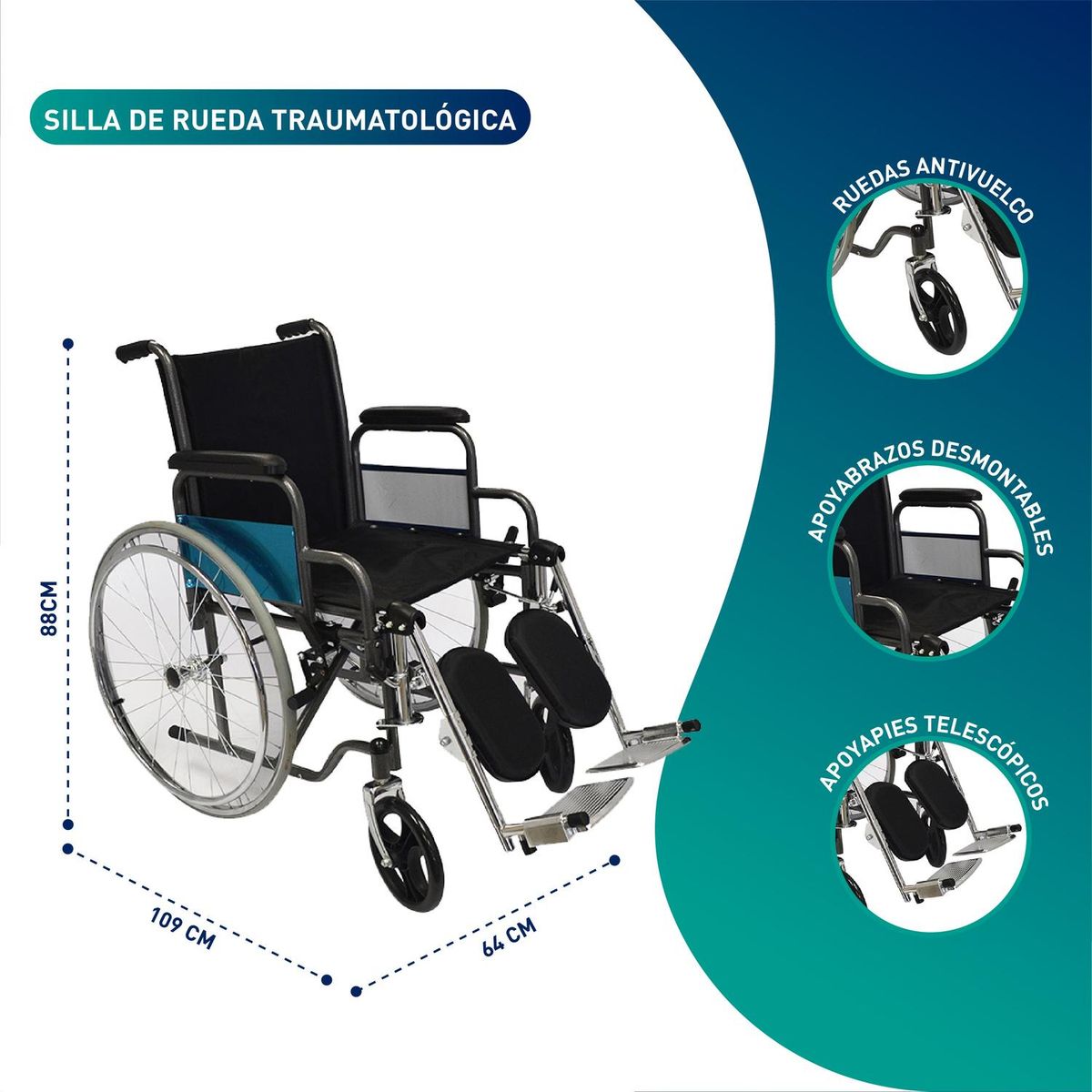 GLOMED - Silla de Rueda Traumatológica Plus GLOMED