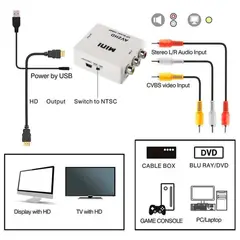 MALIK - Adaptador AV a Hdmi Convertidor 3 RCA a HDMI AV2HDMI
