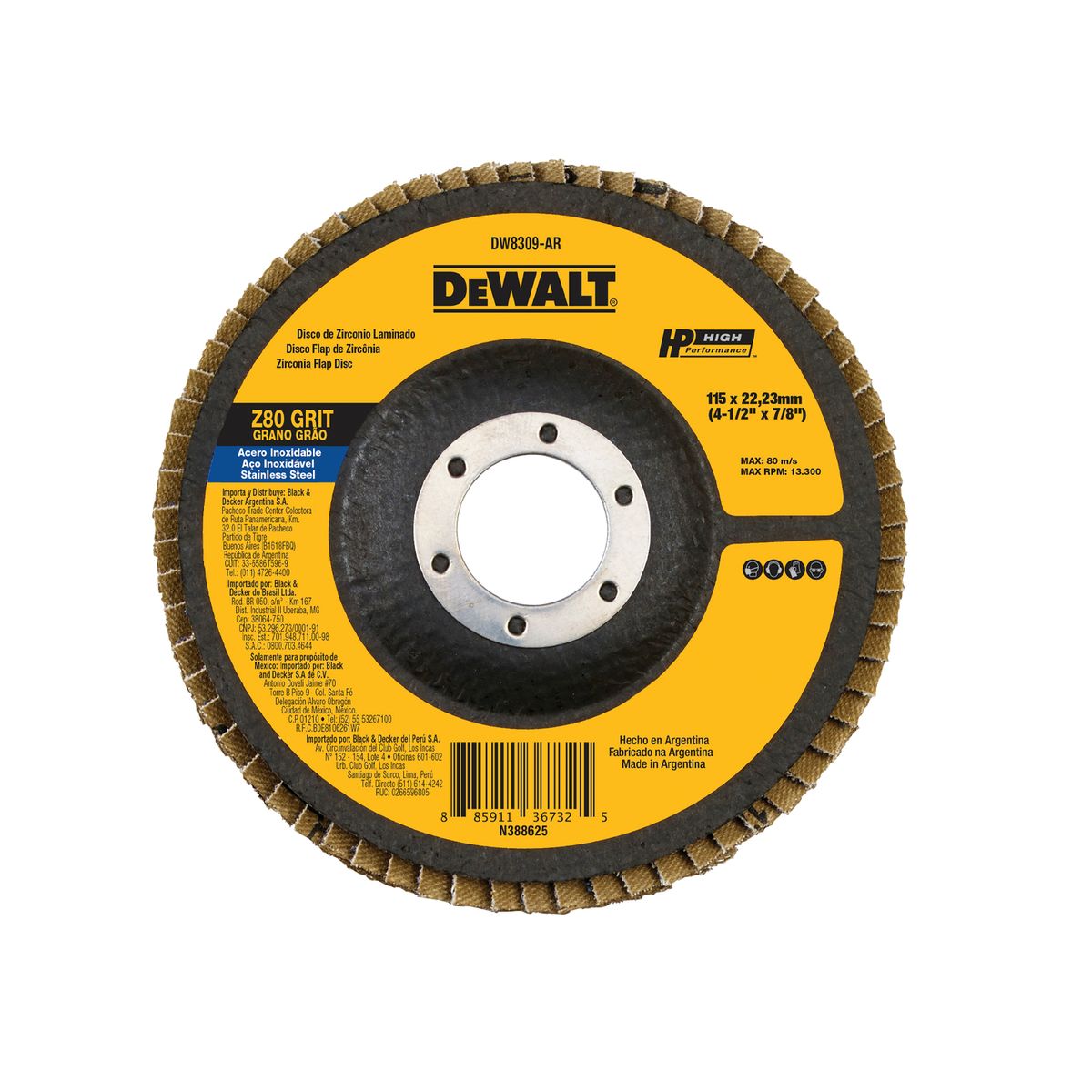 DEWALT - Disco Traslapado Zirconia Dewalt 4-1/2x7/8 Gr 80 DW8309-BR