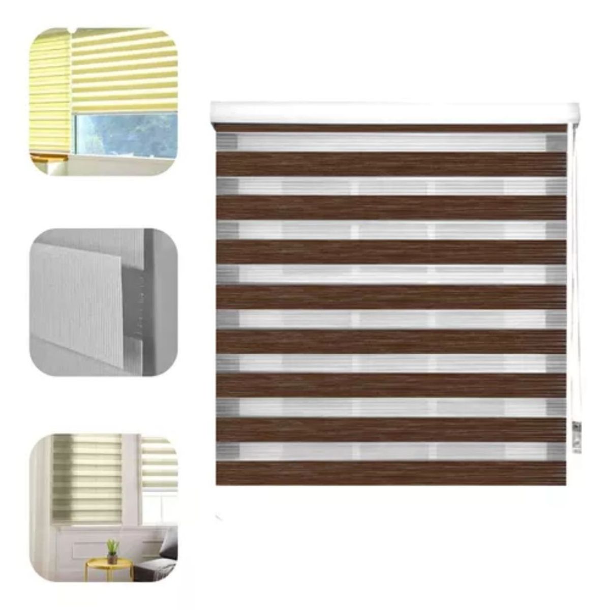 GENERICO - Cortina Roller Jaspeada Duo Zebra Dia Noche 120x200cm Cafe Oscuro