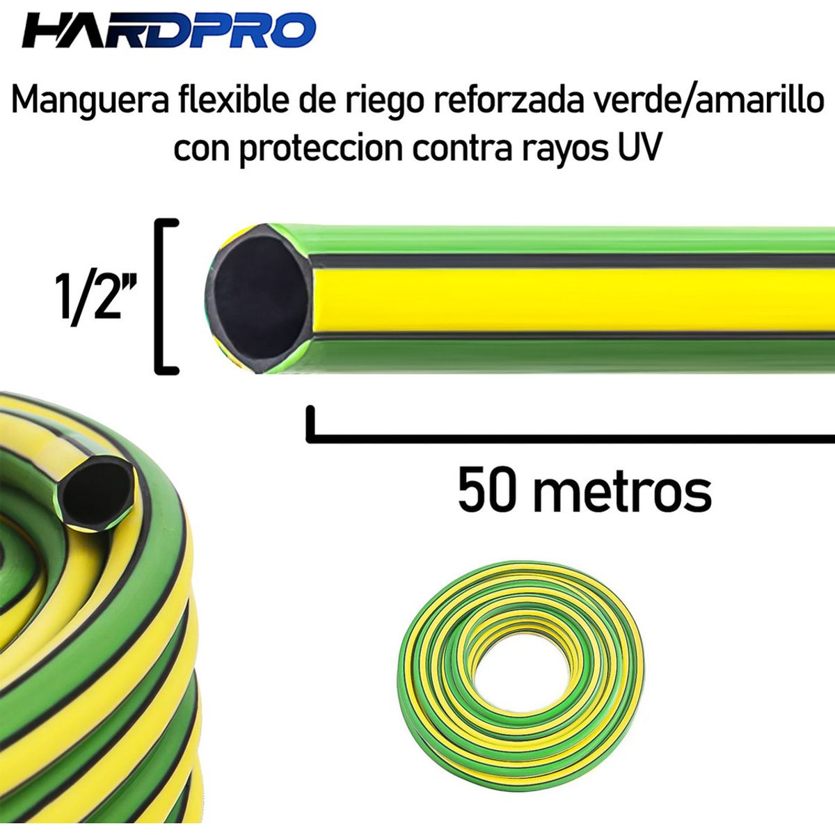 GENERICO - Manguera Riego Jardin 50m 1/2 P 1.2 mm Reforzada Proteccion Uv