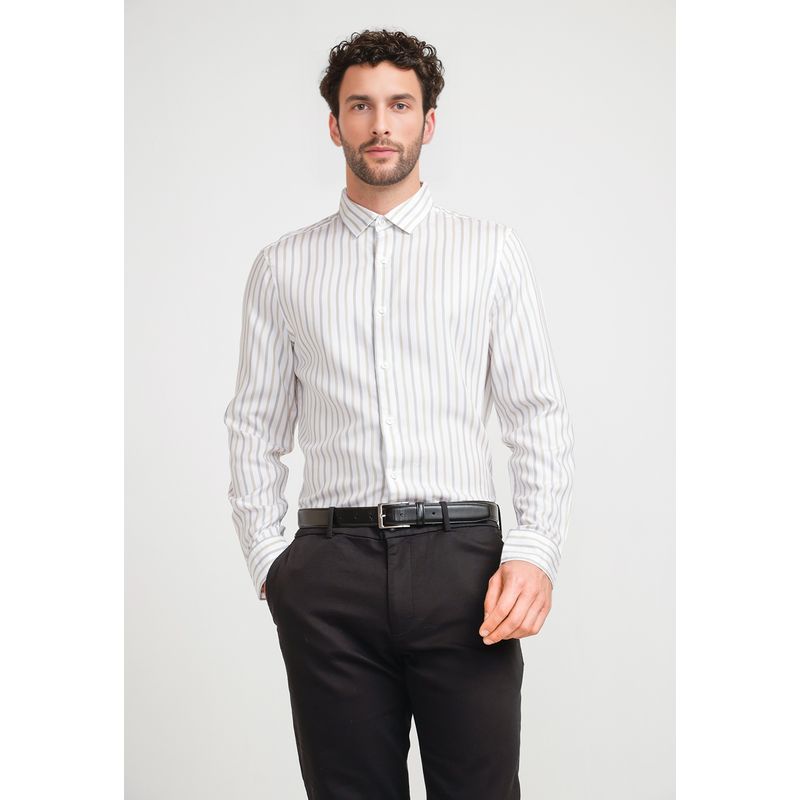 PERRY ELLIS - Camisa Hombre Manga Larga Listada Blanca