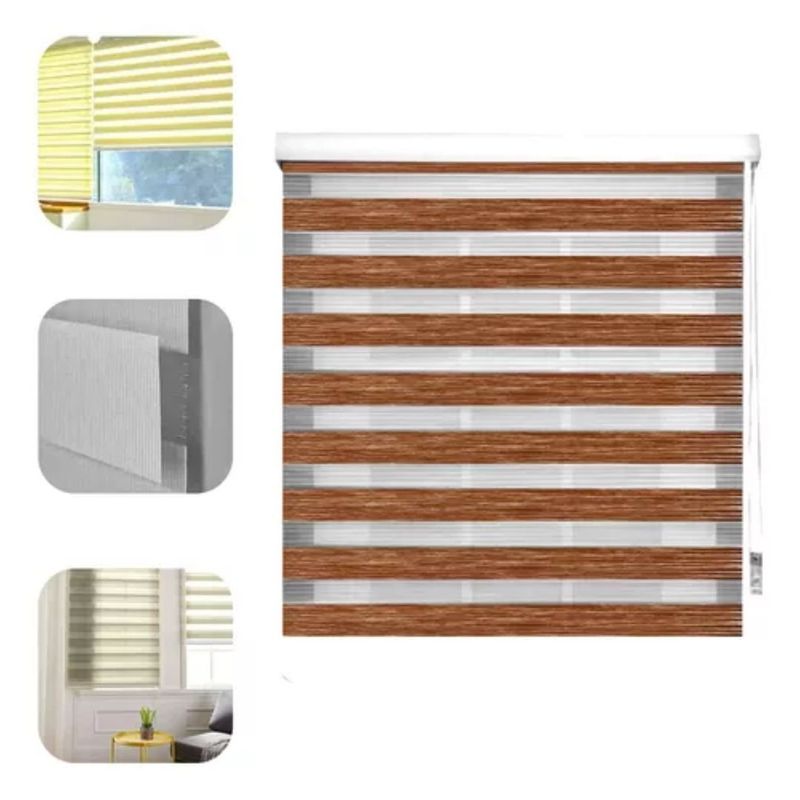 GENERICO - Cortina Roller Jaspeada Duo Zebra Dia Noche 120x240cm Cafe Claro