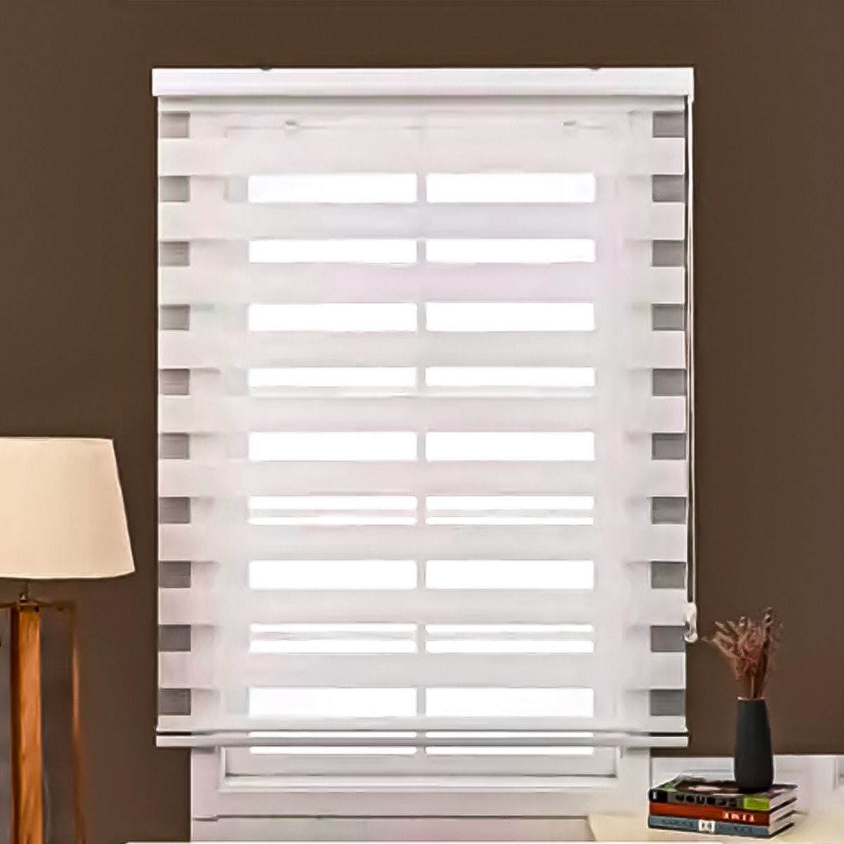 GENERICO - Cortina Roller Jaspeada Duo Zebra Dia Noche 120x240cm Cafe Claro