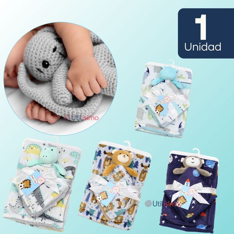 Set Manta Frazada Polar Para Bebe Nino + Peluche tuto de Apego
