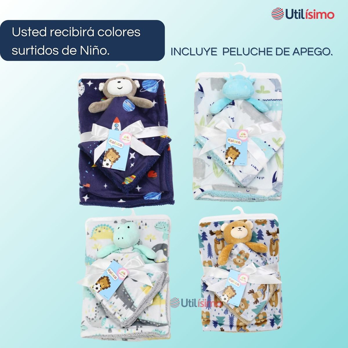 UTILISIMO - Set Manta Frazada Polar Para Bebe Nino + Peluche tuto de Apego