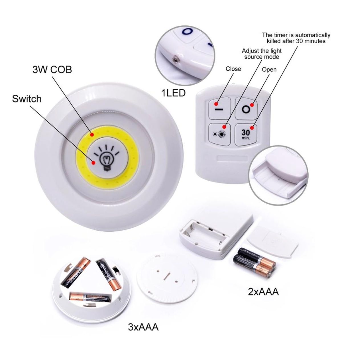 MOVI - Set 3 Luces led de emergencia con control remoto y temporizador