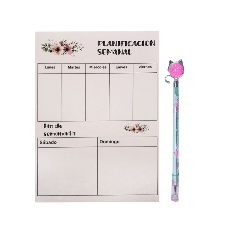 GENERICO - Planificador Semanal + 1 Lápiz Tinta Gel Kawaii