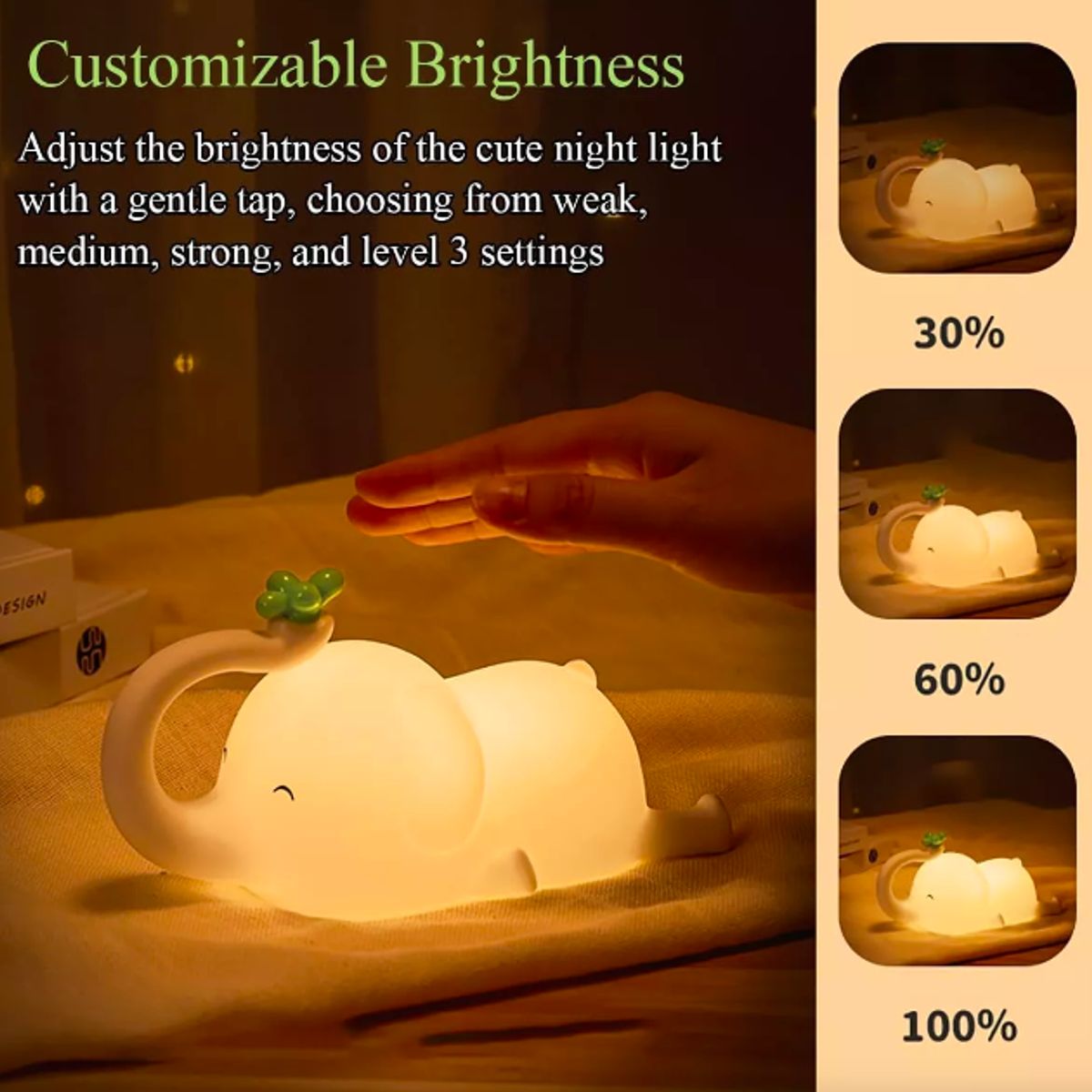 GENERICO - Lámpara elefante espanta cuco niños touch silicona espantacuco