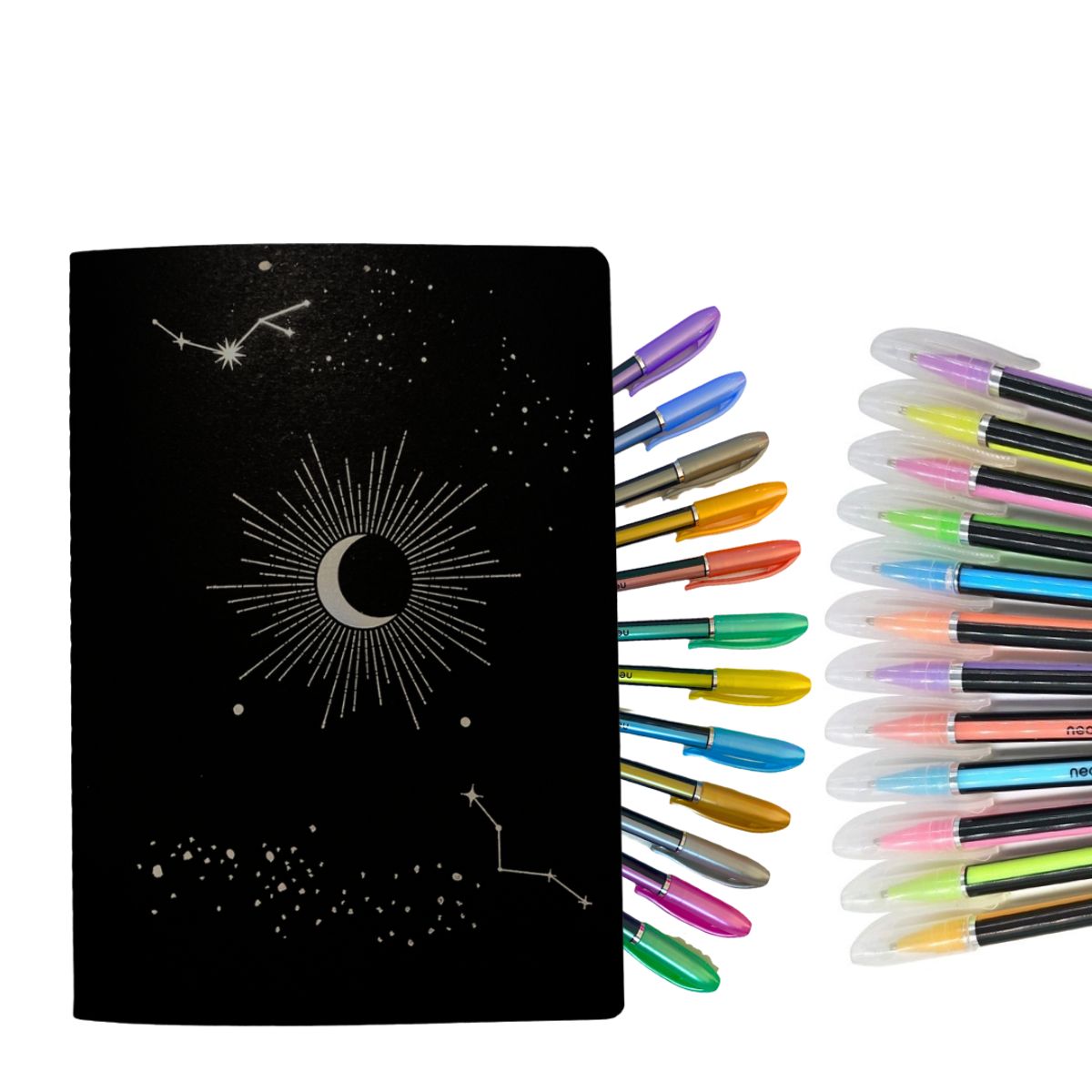 GENERICO - Cuaderno Hojas Negras + 12 Lápices Pasteles Y 12 Metalizados