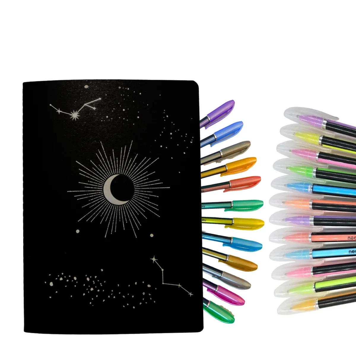 GENERICO - Cuaderno Hojas Negras + 12 Lápices Pasteles Y 12 Metalizados
