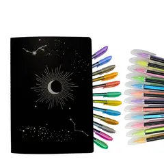 GENERICO - Cuaderno Hojas Negras + 12 Lápices Pasteles Y 12 Metalizados