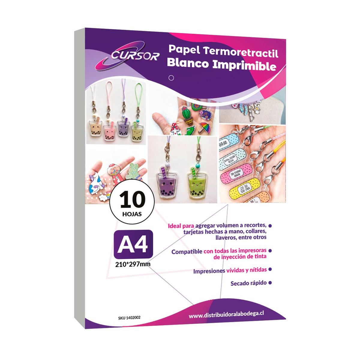 CURSOR - Papel Termoretractil Blanco Imprimible A4 10 Hojas - Blanco