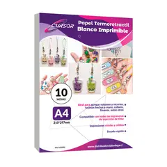 CURSOR - Papel Termoretractil Blanco Imprimible A4 10 Hojas - Blanco - A4