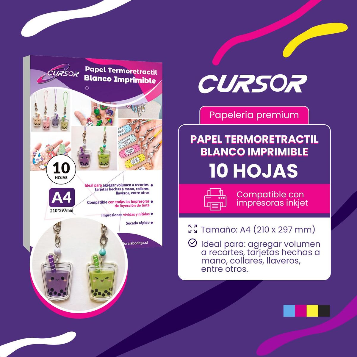 CURSOR - Papel Termoretractil Blanco Imprimible A4 10 Hojas - Blanco