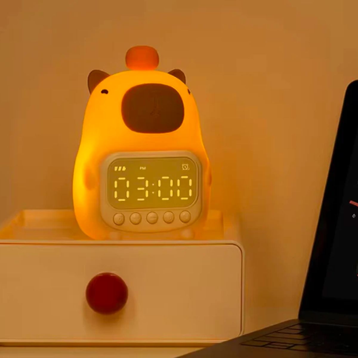 GENERICO - Lámpara reloj Capybara espanta cuco led niños touch silicona