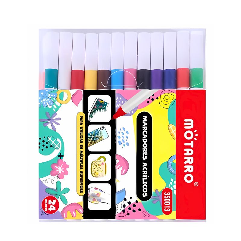 MOTARRO - Plumones Acrílicos 24 Colores Toda Superficie Alta Calidad