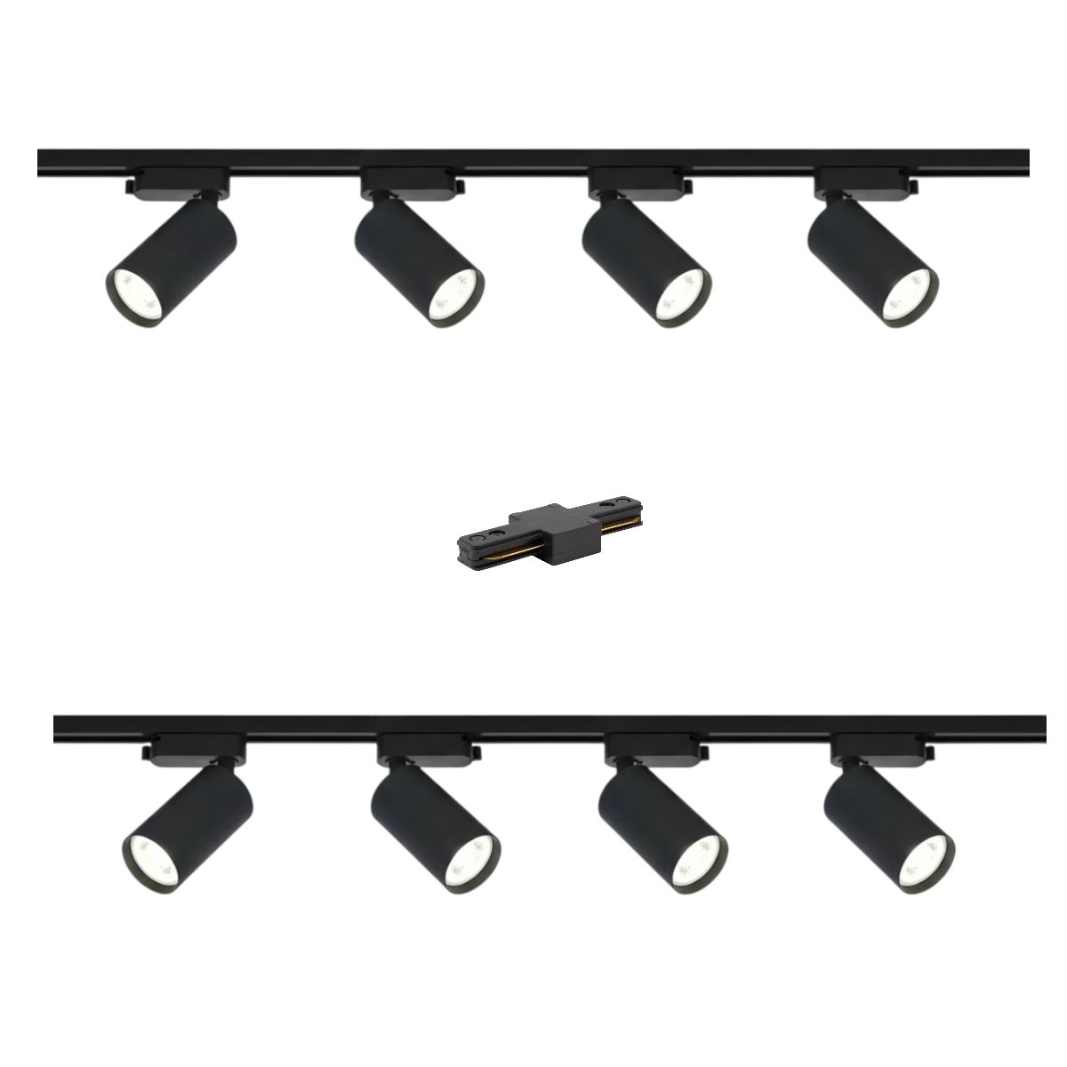 MEGABRIGHT - Lámpara 8 Focos Negros Luz Neutra con 2 Riel de 1 mt más Unión