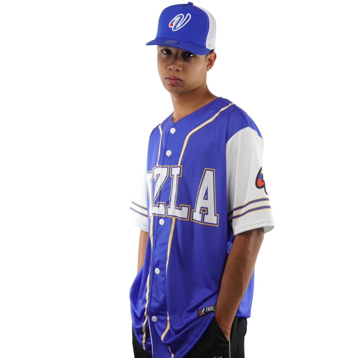 TRIPLE PLAY - Polera de beisbol con botones VZLA azul