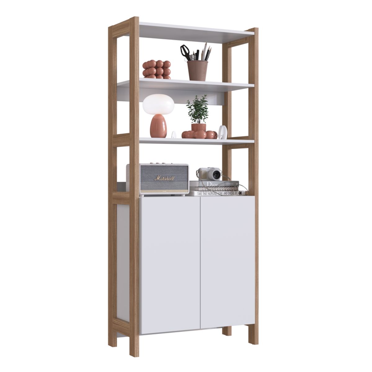 BE DESIGN - Estante Vertical 2 Puertas Blanco Castaño Moveli