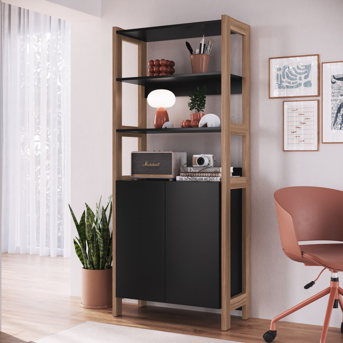 BE DESIGN - Estante Vertical 2 Puertas Negro Castaño Moveli