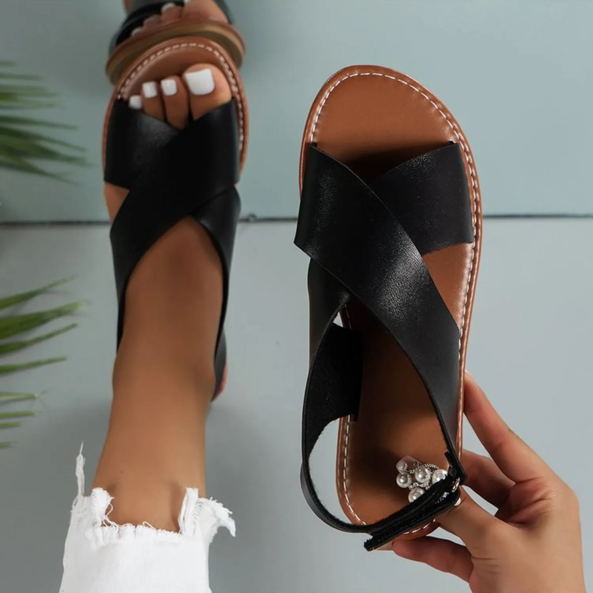 TIOZONEY - Sandalia Mujer -Negro